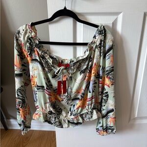 Guess Blue Long Sleeve Smocked Blouse